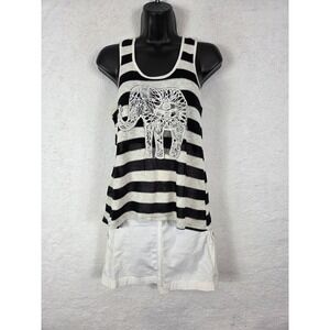 No Boundaries Semi Sheer Crochet Knit Tank Top L Jrs Elephant Lace Striped Relax